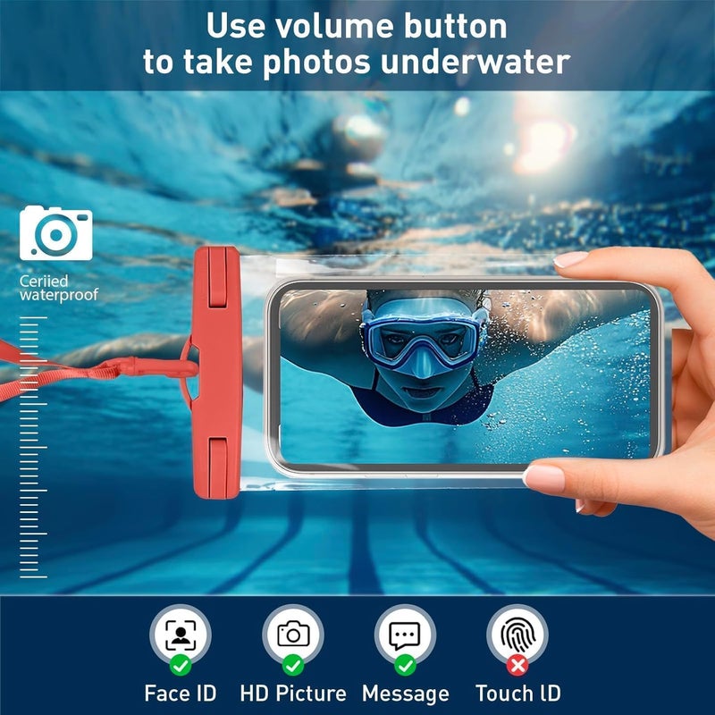Criyar 1/2 Pack Waterproof Phone Pouch Compatible with iPhone 17 16 15 Pro Max & Galaxy S24+/S23 7in Waterproof Phone Case with Lanyard, IPX8 Beach Travel Must Haves, Beach Essentials, Red, 1 Pack - Image 3